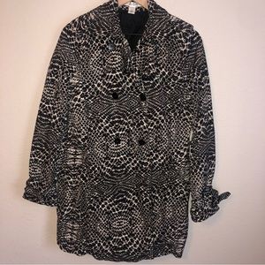 𝅺KENNETH Cole Snake Skin Python Black Cream Trench Coat Jacket Small